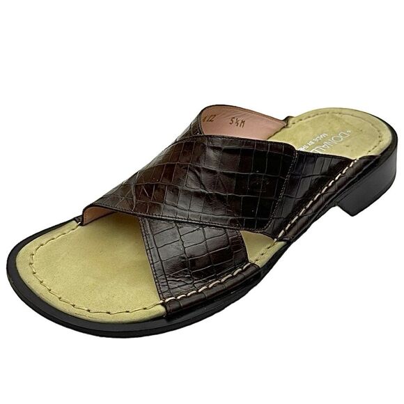 Donald J Pliner Women’s Brown Croco Leather Sandals 5.5 Medium Sandals Pre-Owned - Picture 2 of 11